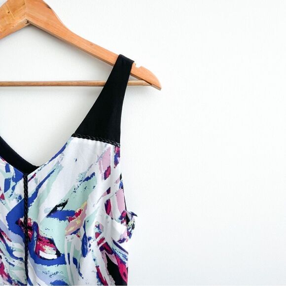 Dex Dress Abstract Back Zip Pockets Fit & Flare Lined Black Strap Women's M - Picture 7 of 10